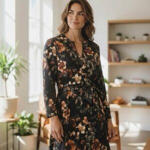 2/$30 H&M Moody Floral V Neck Long Sleeve Polyester Dress  Sz 4 #2274